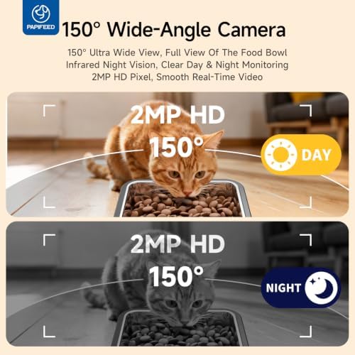 PAPIFEED Automatic Cat Feeder with Camera, 1080P HD & Night Vision, 5G WiFi Timed Cat Feeder with App, 6L Cat Food Dispenser for Dry Food, 2-Way Audio Smart Pet Feeder for Dog, 1-10 Meals/Day