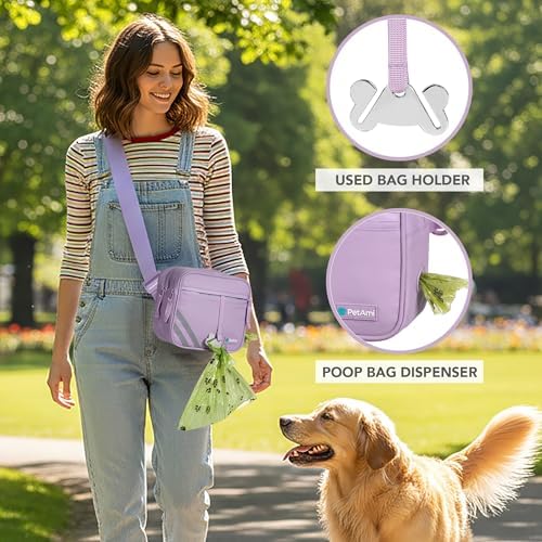 PetAmi Dog Walking Bag, 3-in-1 Crossbody Fanny Pack Treat Pouch, Purple