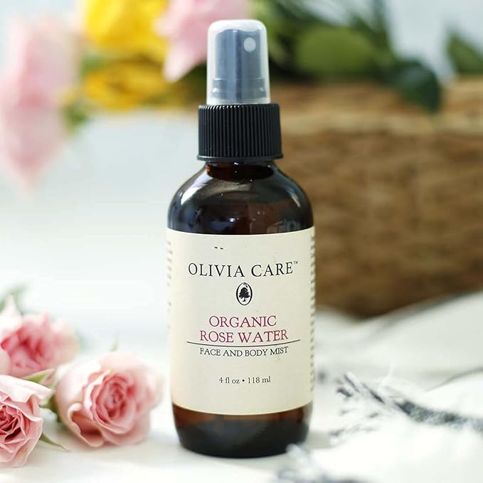 OLIVIA CARE Organic Rose Water Mist Refreshing Spray for Face & Body by Olivia Care - 100% Natural & Vegan. Hydrating & Moisturizing, Fresh Rose Scent 4 OZ