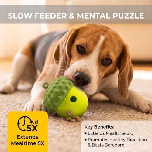 Dog Toy Treat Dispenser, Slow Feeder Puzzle (Grass Green) | 2-in-1 slow feeder & freezable lick toy. Twist-open 2-piece easy clean. Food-grade silicone for small & medium dogs.