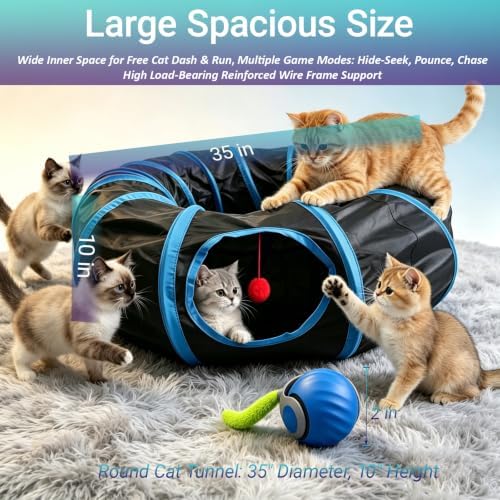 Interactive Cat Toy, Motion-Activated Ball in Round Cat Tunnel