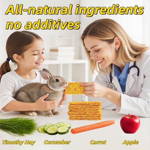 Rabbit Chew Toys 6+4 pcs Timothy Hay Treat with Flower Carrot Chips