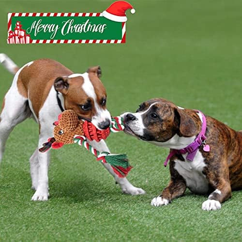 Dog Christmas Toys for Small Medium Large Dogs, Squeaky Plush Dog Toys + Interactive Dog Toys + Dog Rope Toys Multi Function Cute Reindeer Puppy Toys for Christmas