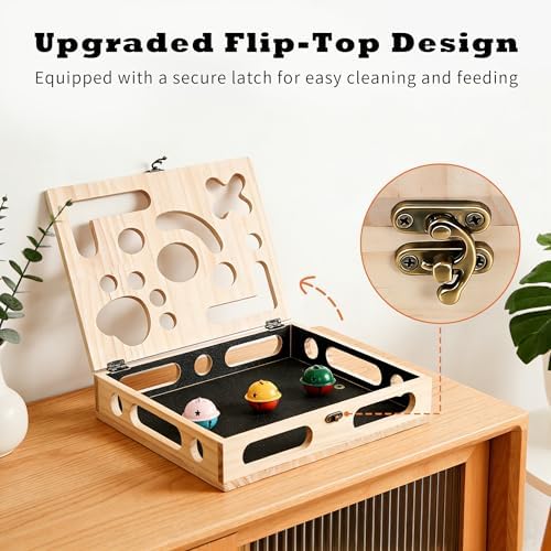 Cat Nail File Enrichment Box, Wood Puzzle Scratcher Toy with Sandpaper