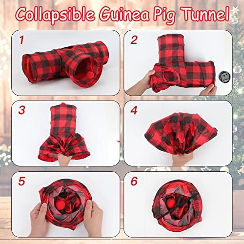YUEPET 3 Way Bunny Hideout Tunnel, Guinea Pig Toys, Red Plaid