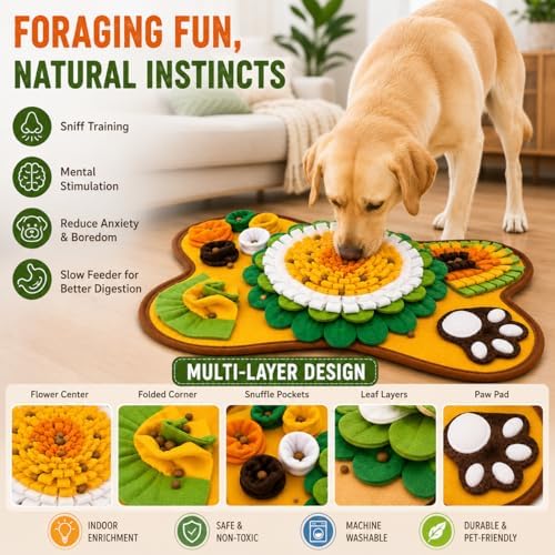 Snuffle Mat for Dogs, Interactive Dog Enrichment Toy and Slow Feeder, Nose Work Foraging Mat for Mental Stimulation, Indoor Activity and Boredom Relief