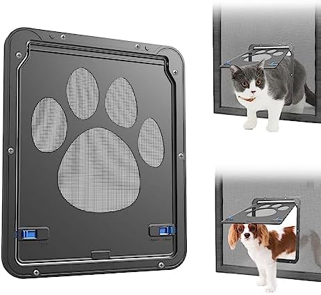 NAMSAN Cat Screen Door, Flap Opening 8 x 10 inches, Cat Door for Screen Door, Magnetic Self-Closing Small Pet Door for Sliding Door, Window Screen Door with Doggie Door Built in, Lockable, Black