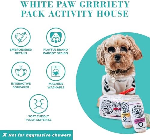 Haute Diggity Dog White Paw Grrriety Pack Puzzle + 3 Plush Squeaky Dog Toys