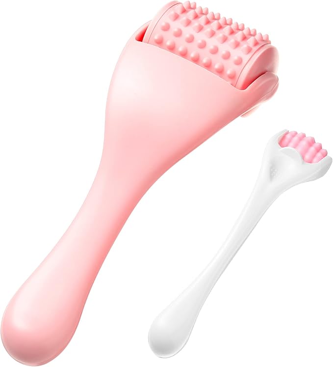 Tondiamo 2 Pcs Muscle Roller Gift Fascia Stick Cellulite Face Muscle Body Massage Roller Massage Tool for Relief Neck Arm Back Leg Body Deep Release(Pink,Silicone)