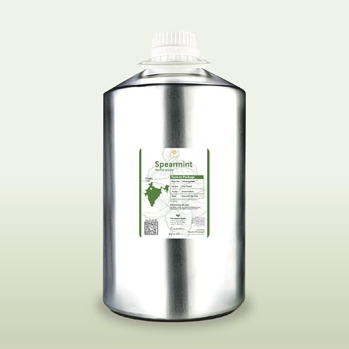 Spearmint Essential Oil - Direct from Essential Oils India - Steam Distilled - Aceite Esencial de Menta Verde for Aromatherapy, Massage, Diffuser, DIY Candle and Soap Making - 22lbs