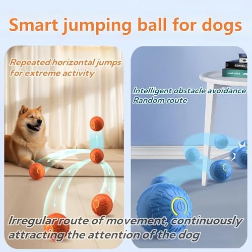 Interactive Dog Ball, Activated Automatic Rolling Ball for Dog, Self Moving Vibrating Smart Jumping Automatic Moving Bouncing and Rotating Balls for Pets (Blue)