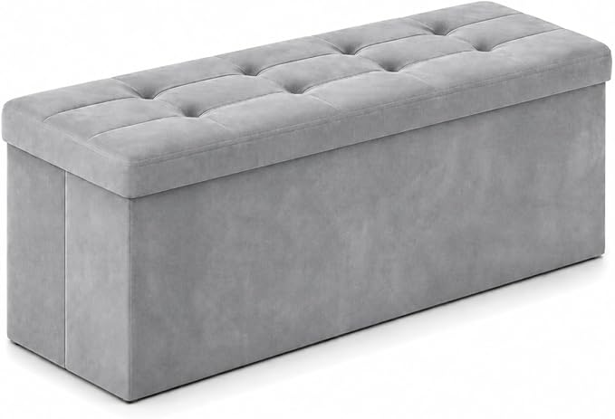 ALASDO 43 Inch Folding Storage Ottoman Bench with Hidden Storage, Velvet Storage Ottoman Foot Rest Stool, End of Bed Bench for Bedroom, Living Room, Entryway and Closet, Dark Gray
