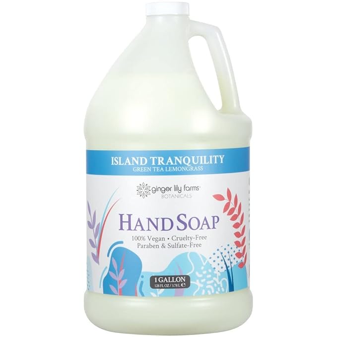 Ginger Lily Farms Botanicals All-Purpose Liquid Hand Soap Refill, Island Tranquility, 100% Vegan & Cruelty-Free, Green Tea Lemongrass Scent, 1 Gallon (Pack of 4)