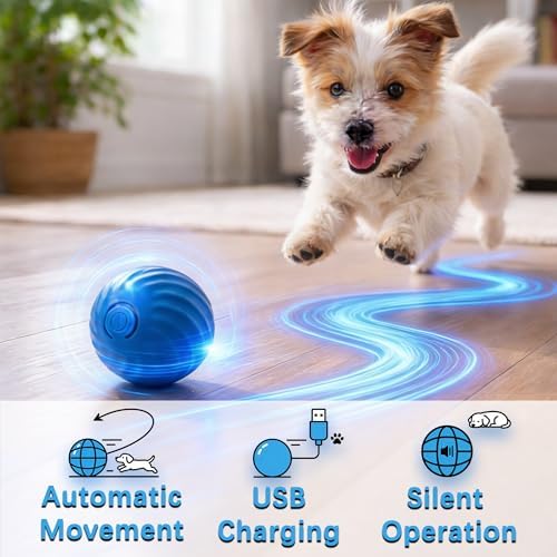 Interactive Dog & Cat Toy Ball, Automatic Moving Pet Toy for Small & Medium Dogs and Cats, USB-C Rechargeable Rolling Indoor Dog Toy for Boredom Relief