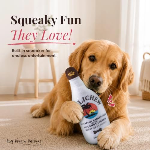 Dog Diggin Designs Malichew Rum Plush Dog Toy | Luxury-Inspired Parody Whisky Bottle Dog Toy with Squeaker, Soft Plush Novelty Dog Toy – Shaken, Not Stirred!