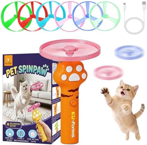 Cat Fetch Toy Automatic Disc Launcher 6 Discs USB-C Yellow