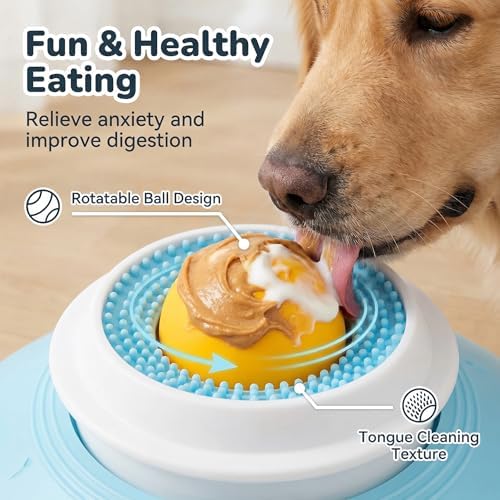 Dog Lick Bowl,Lick Bowl for Dogs Slow Feeder Dog Bowls for Liquid Food Treat,Lick and Roll Bowl for Dogs Anxiety Relieving Dog Lick Bowl with Ball,Snack Dispenser Non-Slip Pet Toys for Dogs Cats
