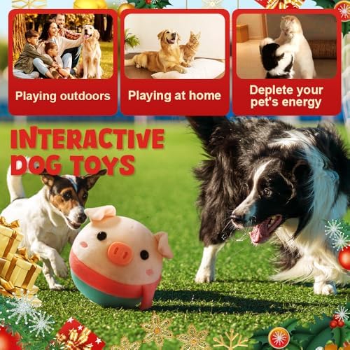 Interactive Dog Toys, 2025 New Active Moving Pet Plush Toy, Rechargeable Squeaky Dog Ball Toy with Talking Sound, Washable Cartoon Pig Plush Toy for Dogs Puppies (Brown)