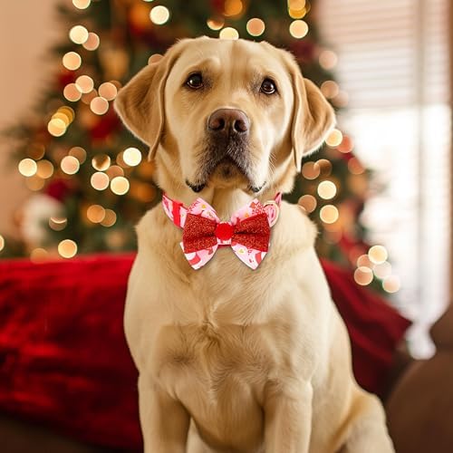 azuza Christmas Dog Collar Santa Print Xmas Dog Collars with Removable Red Bowtie, Adjustable Dog Collar Accessories for Small Dogs