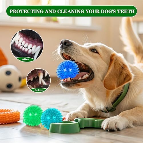 9 Pack Squeaky Dog Balls 2.5″ Dog Toys Balls for Small Medium Dogs Pet Puppy Chew Toys for Teething No Odor Durable Spiky Balls for Teeth Cleaning and Training for Small Dogs（Small）