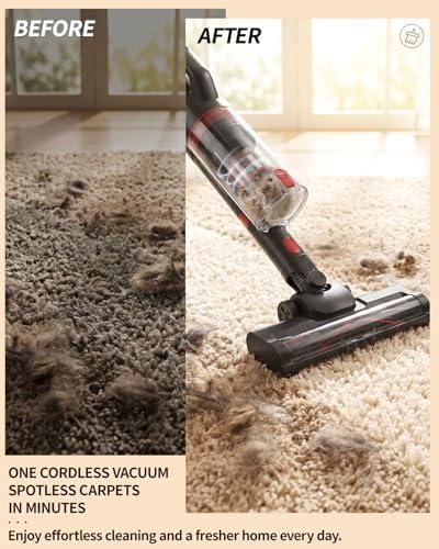 Pet Cordless Stick Vacuum Cleaner, Upright Vacuum Cleaning | XL Dust Cup | LED Headlights| Tangle-Free| Hepa Filiter| Portable,Lightweight| 50-Min Runtime| 80000RPM Motor