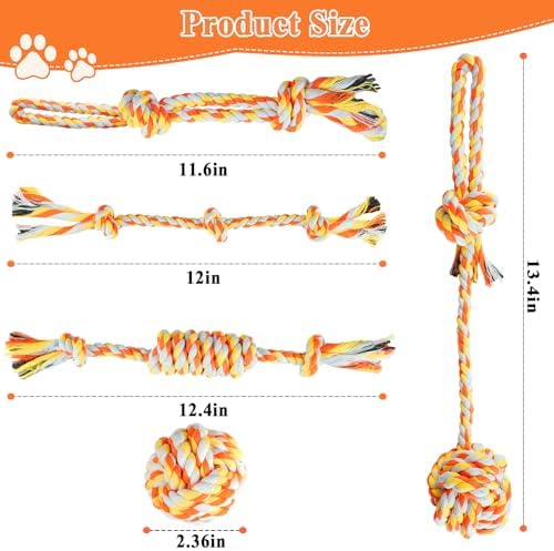 ASOCEA 5 Pack Cotton Rope Toys for Puppy Teething Small Dogs Orange