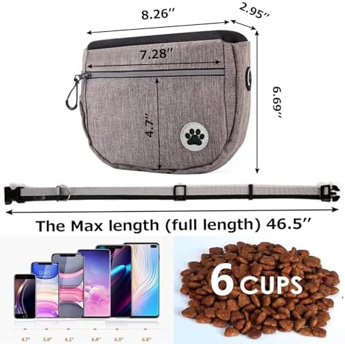 Large 7 Cup Dog Treat Pouch with Clicker,Treat Pouches for Pet Training,Crossover Self-Closing Bag,Built-in Poop Bag Dispenser, 46“ Free Hand Waist Belt for Walks/Oxford Fabric/double pocket(Blue)