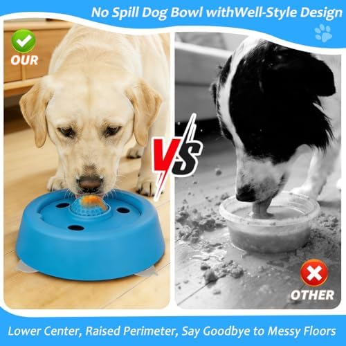 Slow Feeder Dog Bowls for Liquid Treat Dog Lick Bowl with Enrichment Rolling Ball Toy for Bone Broth Yogurt and Liquid and Thick Treat with Suction Cup Base for Small Medium Large Dogs