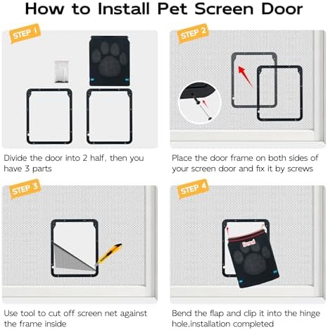 PetPrime Cat Door for Screen Door with Flap Opening 8×10 inches,Lockable Auto-Close Magnetic Pet Door for Cats & Small Dogs,Suitable for Sliding Screen Door,Easy Install,Small