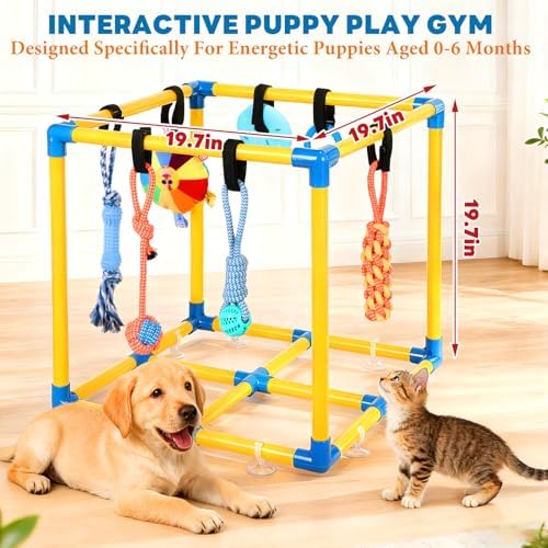 WLLEYAY Puppy Play Gym for Small Dogs 10 Hanging Toys,Interactive Dog Toys