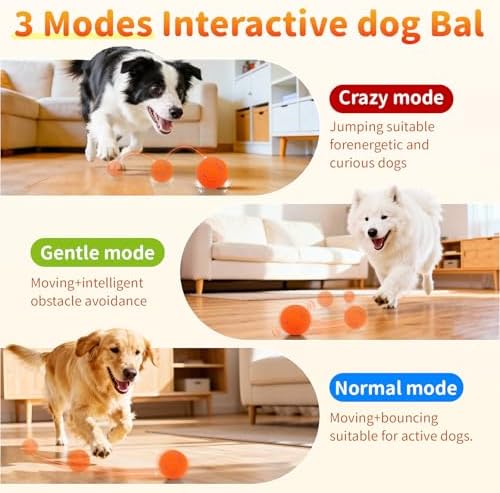 Smart Interactive Dog Toys, Interactive Dog Ball with IPX7 Waterproof, E-TPU Material, Low Noise, Automatic Moving/Bouncing/Rotating for Medium and Large Dogs Indoor & Outdoor Stimulation