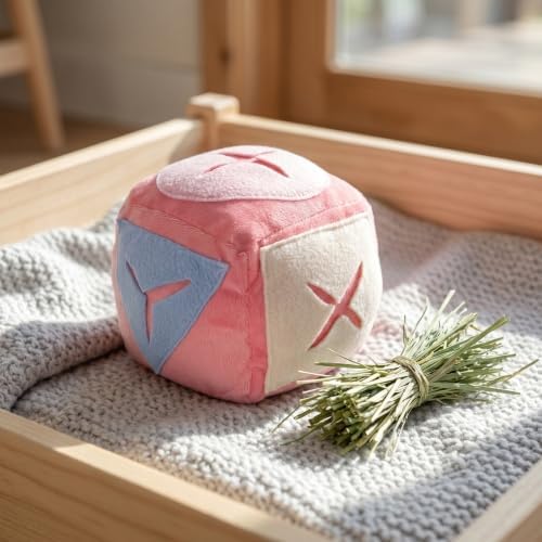 Pink Rabbit Treat Dispenser Ball for Indoor Use, Cloth Material Slow Feeder with Smooth Surface, Stimulates Natural Foraging Behavior and Provides Exercise for Bunny and Small