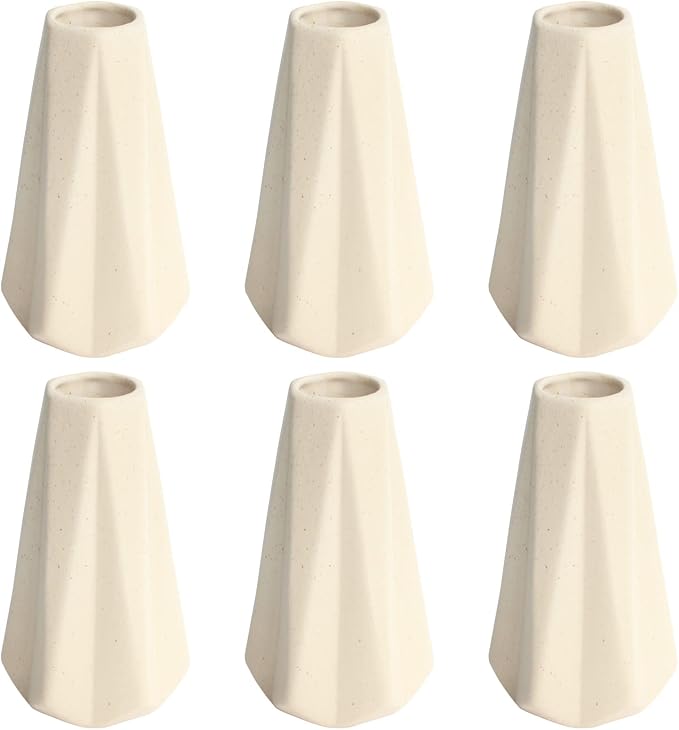 YANLING 6 Pack Light Yellow Ceramic Vases for Pampas Grass, 6 inch Modern Vase for Flowers Boho Vases for Home Decor, Minimalism Style for Modern Table Shelf Wedding Office Bedroom