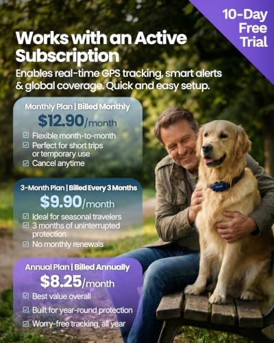 GEGOPet – Real-Time GPS Pet Tracker for Dogs & Cats, Unlimited Range, Safe Zones, Escape Alerts, Location History, Activity & Wellness Insights. Active Subscription Required