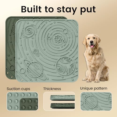 OHMO Large Lick Mat for Dogs&Cats, Space Pattern, 2pcs, Camo&Sage Green