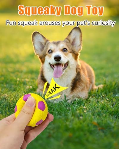 Squeaky Dog Balls, Interactive Funny Puppy Chew Toys for Fetch Play to Keep Them Busy, Latex Rubber Pet Tennis Soccer Ball Toy Bundle (8 Pack) for Puppies Small Breed Dogs