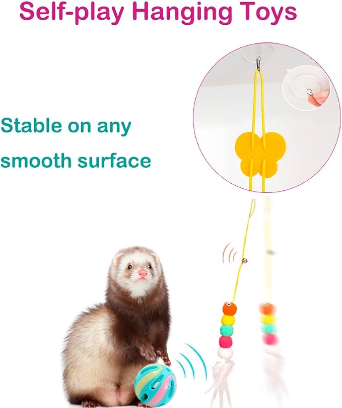 16 pcs Ferret Squeaky Enrichment Toys Set Rubber Balls Ferret Teeth Grinding Chewing Balls Teething Bouncy Bell Ball Interactive Sound Squeaker Toy Exercise Scratch Chew Toy for Ferrets Pet Cat Dog