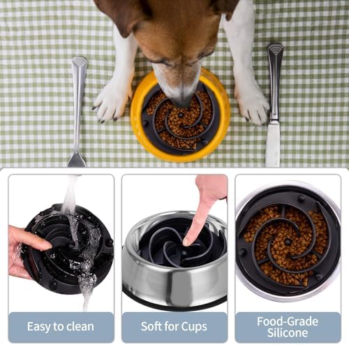 Slow Feeder Dog Bowls Insert, Bestalk Soft Silicone Slow Eating Feeder Insert with Suction Cups for Small, Medium and Large Dogs, Fit into Basic and Elevated Dog Bowls, Black