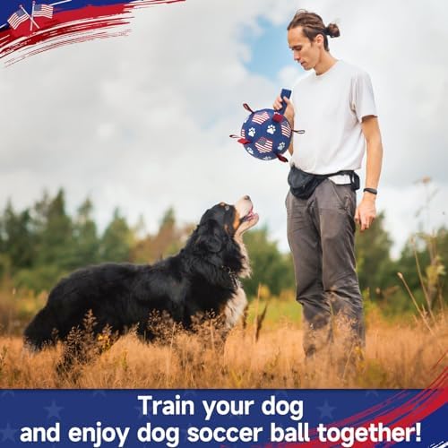 QDAN Dog Balls with Straps, Large Herding Balls for >90lbs Dogs, Soccer Toy | 9 Inch Soccer Ball for Dogs with Tabs for Outside Play, High Energy Dogs to Keep Them Busy, Interactive Tug Toy for Training