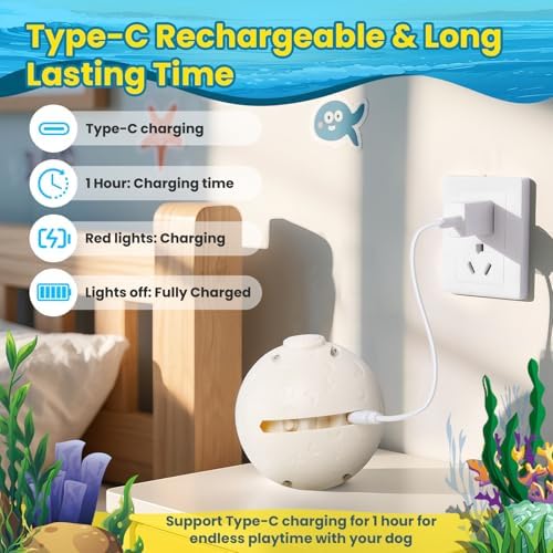 UPGRADED Interactive Moving Dog Toy, Bouncing Dog Toy with Rouncing Ball, Squeaky Plush Electronic Dog Toy for Small Medium Large Dogs, Vibrating Music Recording Mode to Keep Them Busy (Lanternfish)