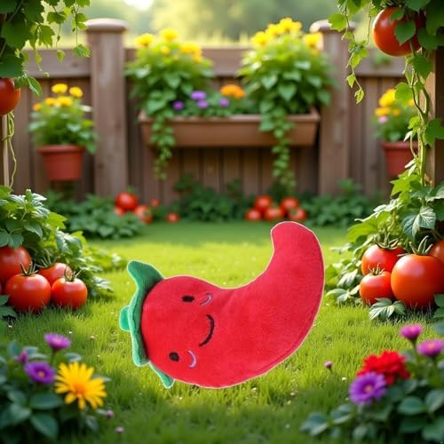 1 Pc Funny Red Fruit Dog Toys, Vegetable Dog Toys Squeaky Plush Chili Eggplant Corn Puppy Toys for Small Dogs,Chili, Nice and Practical