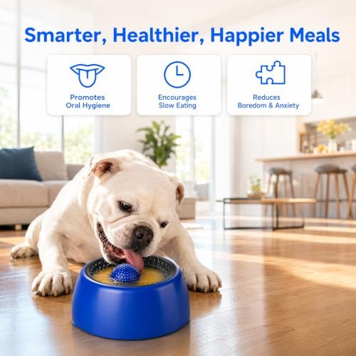 Dog Licking Bowl with Rolling Ball, Interactive Slow Feeder Dog Bowls & Dog Lick Bowl for Boredom Relief, Calming Lick and Roll Bowl for Dogs & Cats with Suction Cups for Wet Food, Peanut Butter