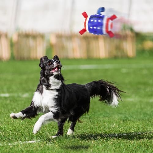 4th of July Dog Football with Straps Puppy Interactive Toy Pet Tug Ball Toy with American Flag Pattern for Medium Large Dogs Medium-2