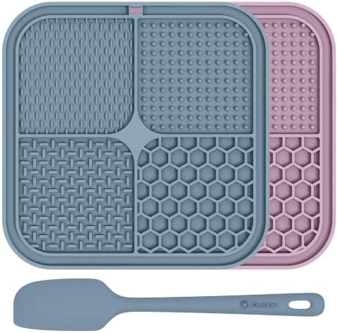 ChefAide 2 Pack Lick Mat for Dogs,Cats,Upgraded 8.5×8.5 inches Licking Mats with Suction Cups,Slow Feeder Licking Pad for Anxiety Relief and Boredom Reducer,Suitable for Dog Training (Purple & Blue)