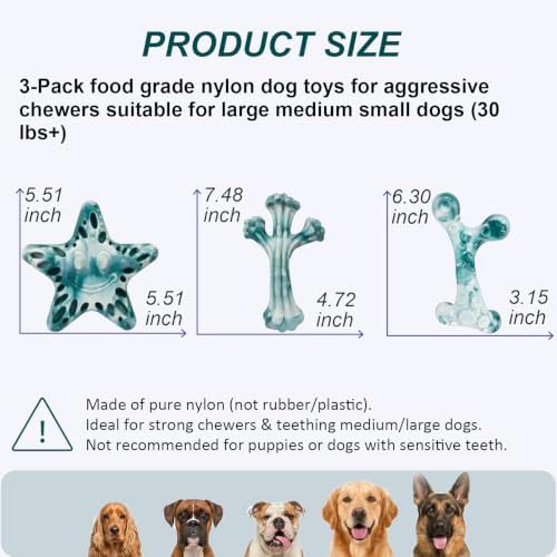 YINEYA Dog Toys for Aggressive Chewers, 3-Pack Tough Dog Chew Toys