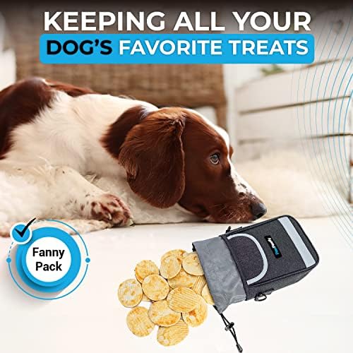 Dog Training Treat Pouch – Treat Bag for Dog Training with Built-in Poop Bag Holder – Waist Dog Training Pouch with Reflective Strips – Waterproof Fanny Pack for Dog Training