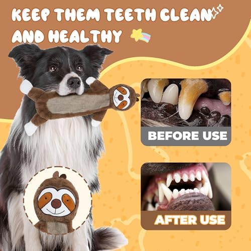 Squeaky Dog Toys for Small & Medium Breeds, Soft No Stuffing Interactive Puppy Teething Chewing Toy with Crinkle Paper, Best Birthday, Christmas, Halloween, Easter Gift, Flat Sloth