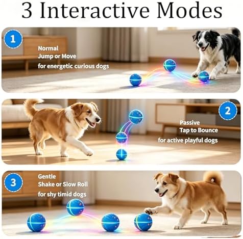 Interactive Dog Ball Toy, 3 Play Modes Smart Moving Bouncing Dogs Ball