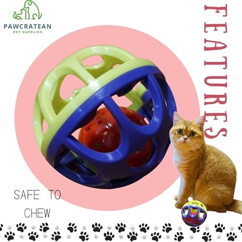Large Cat Ball Toy with Bell - Durable, Self-Entertainment, Colorful Indoor Exercise (Yellow & Purple) (Purple & Yellow)