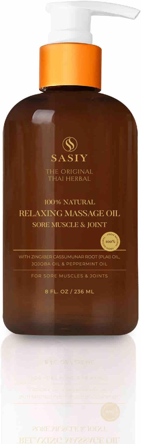 Thai Herbal Massage Oil 100% Natural Non Greasy Fast Absorbing No Fragrance Soothes Sore Muscles with Plai Peppermint & Eucalyptus 8.00 fl oz / 236 ml